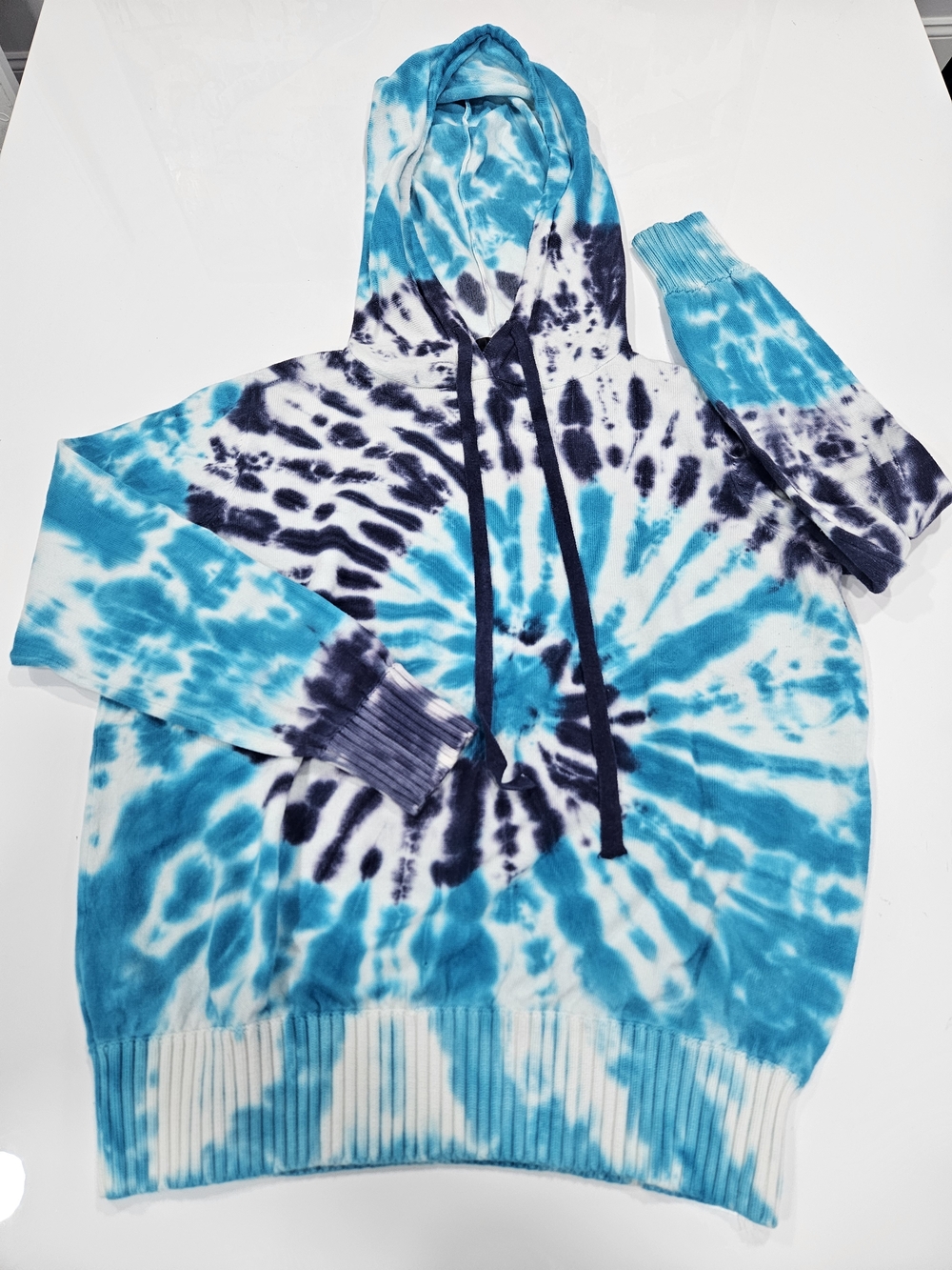 Ladies AQUA Blue Tie-Dye Hoodie Sweater M